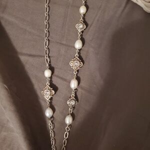 Brighton Silver Tone Clover & Faux Pearl Crystal necklace